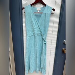 Matilda Jane slub cotton XL faux wrap dress in sky blue sleeveless